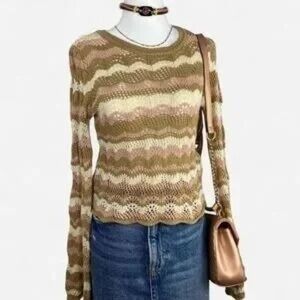Off-the-Shoulder Knit Sweater in Olive Stripe